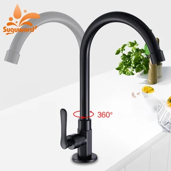 

Suguword Black Single Cold Water Kitchen Faucet Deck Mounted Single Handle One Hole Hot and Cold Mixer Tap Rotation