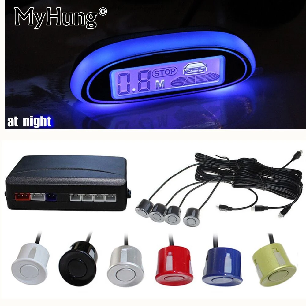 

New Parking Sensor Blue Screen Car Parking Assistance 4 Sensors And Led Display Reverse Backup Radar Monitor Detector System