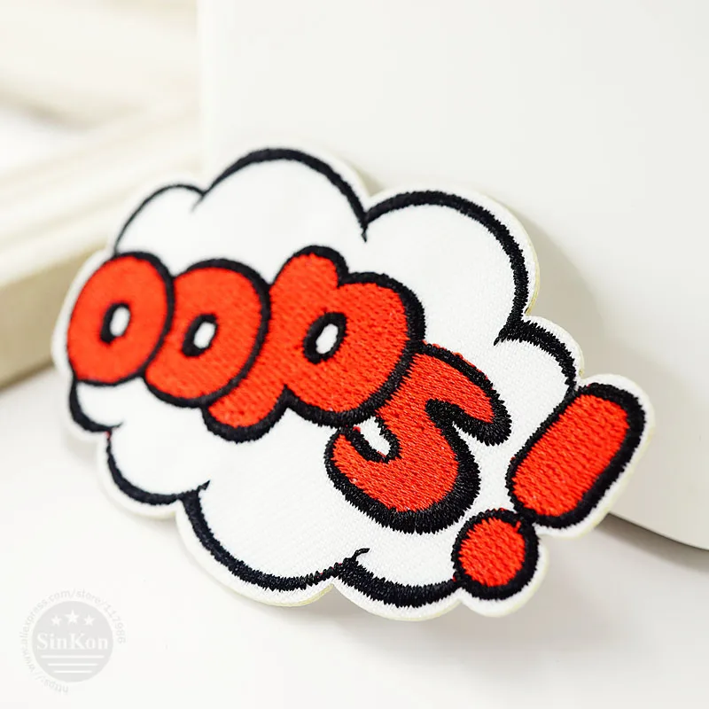 Значки нашивки OOPS (Размер: 5 3x8 3 см) железные вышитые для ткани с мультяшным