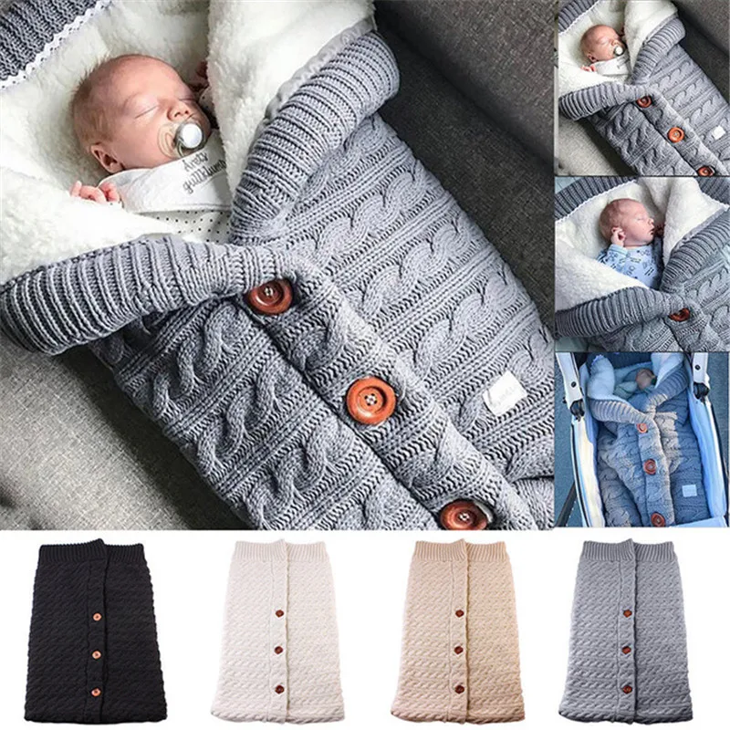 

Newborn Swaddle Knitted Warm Baby Sleeping Bag Envelope Winter Kids Sleepsack Footmuff For Stroller Soft Blanket Wrap