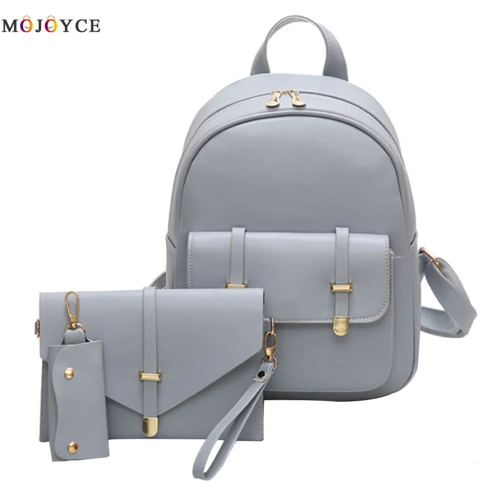  3pcs/Set PU Leather Women Backpack Girls Solid Shoulder Mini Backpack Lady Composite Bag Mochila Fe - 32863564556