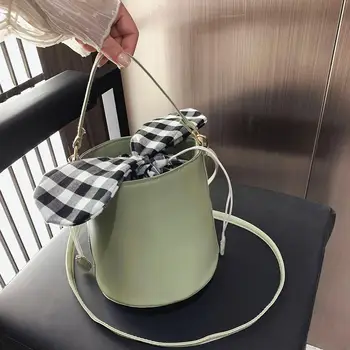 

Vintage Fashion Small Women Leather Bucket Bag Handbag Bowknot Drawstring Shoulder Bag Bucket Messenger Crossbody Bags Purses