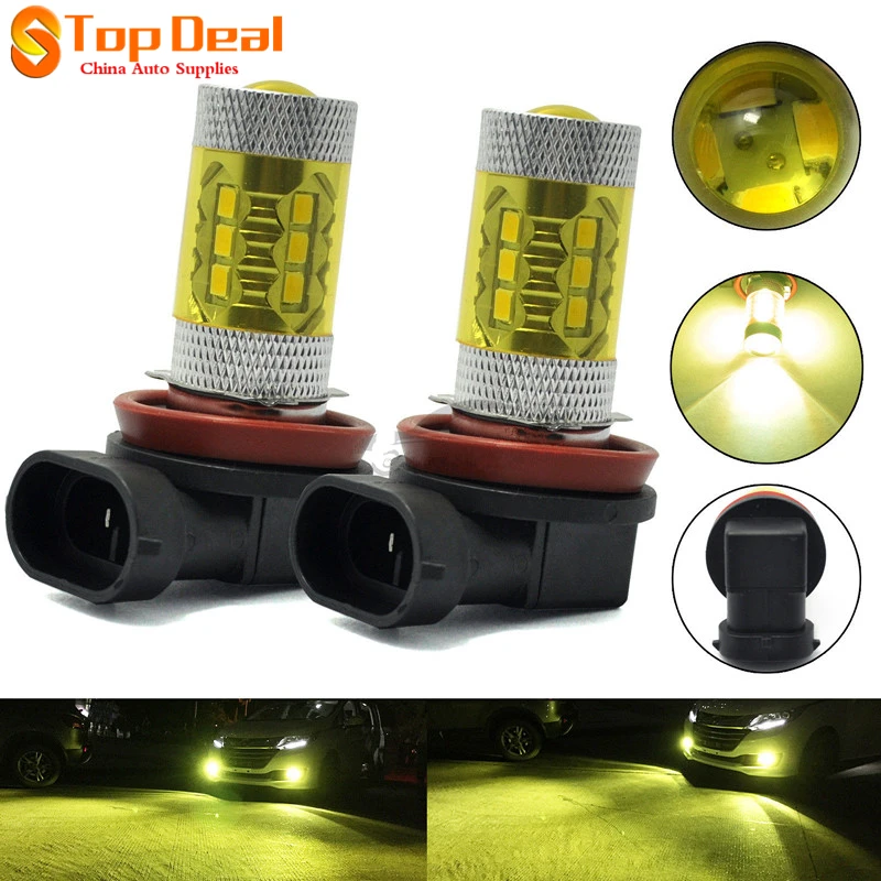 2Pcs 80w High Power Car LED Bulbs DRL Fog Light H8 H11 4300K Yellow