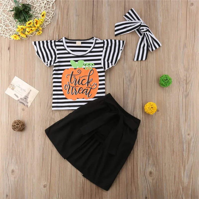 

4Pcs Newborn Girl Kids Fashion Outfits Set Cartoon Pumpkin T-shirt Pants Headband Princess Dress Clothes 1-5T