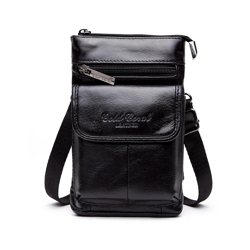 

New Genuine Leather Cell Mobile Phone Pouch Case Small Messenger Shoulder CrossBody bags Belt Bag Men Belt Waist Bag Hook Pack