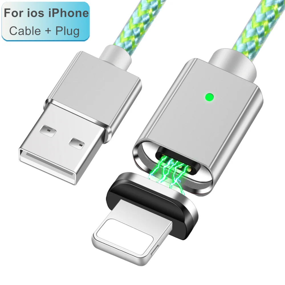 Олаф 3 в 1 светодиодный магнитный USB кабель для iPhone Micro usb type C Магнитный кабель 3 А кабели для быстрой зарядки и синхронизации данных Шнур для быстрой зарядки - Цвет: Green  8Pin Cable