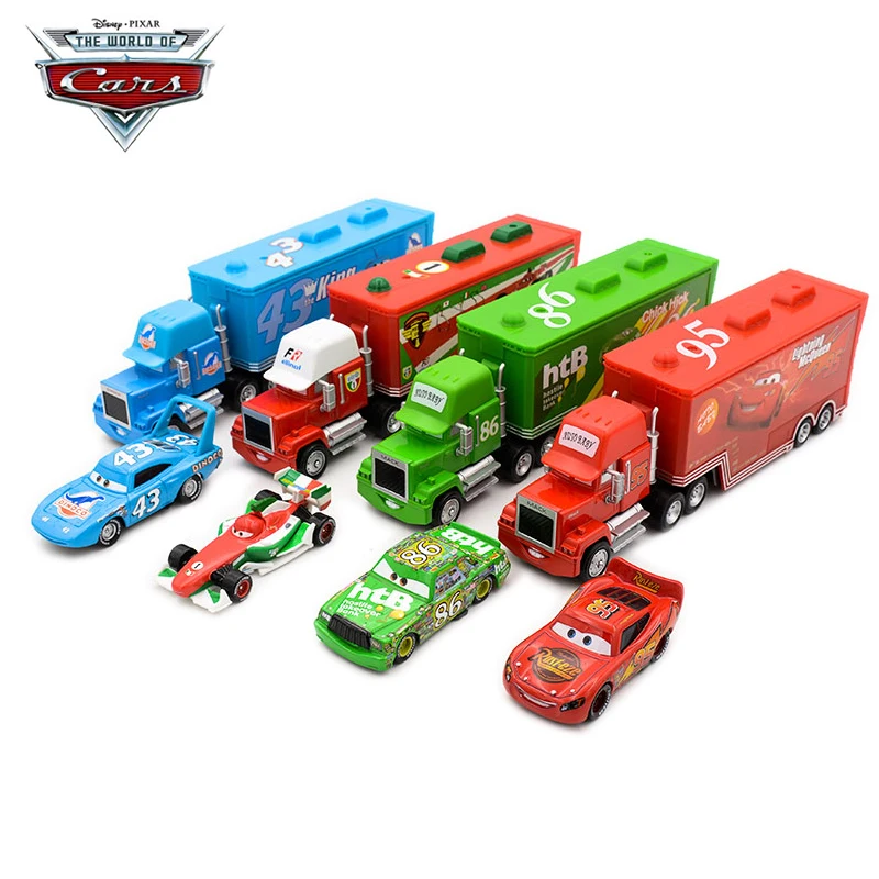 2 шт., 1:55, Дисней Pixar Cars 2, литой под давлением металлический сплав, Lightning McQueen, Mack, грузовика, King Chick, Hick, Игрушечная модель, подарок для мальчика|Наземный транспорт| | АлиЭкспресс