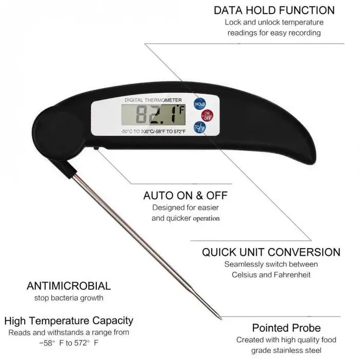 Цифровой термометр для еды, зонд, гриль для мяса, барбекю, приготовление пищи, мгновенное чтение, кухонные инструменты E2S