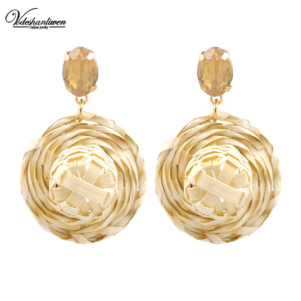 

Vodeshanliwen New Design Handmade Straw Hat Drop Earrings For Women Fashion Bohemian Rattan Knit Dangle Earrings Jewelry