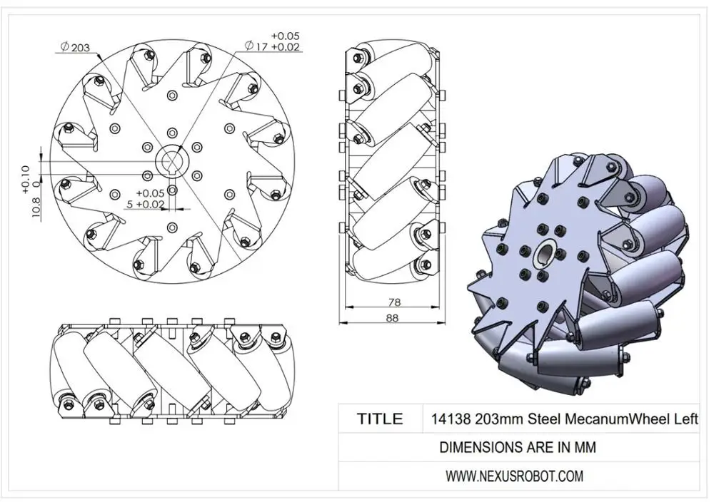 8 дюймов Heavy Duty Mecanum колеса Nexus 14138(нагрузка Ёмкость: 240 кг/компл