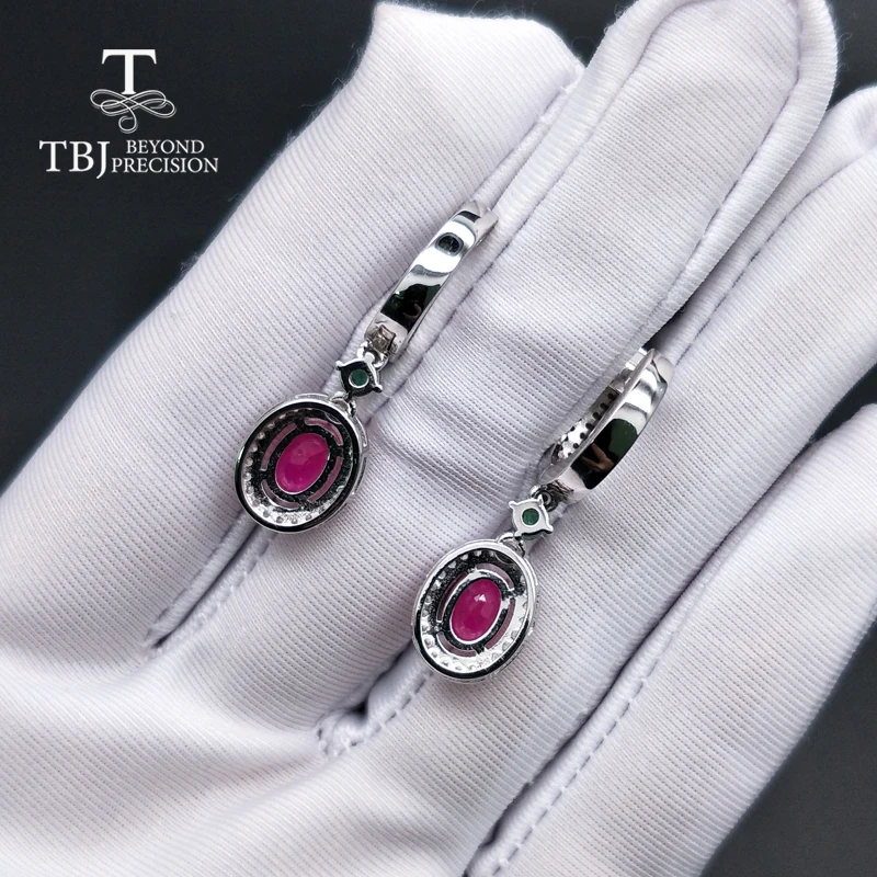 TBJ, рубиновые серьги и натуральный изумруд, драгоценный камень, классический стиль, серебро 925 пробы, модные ювелирные изделия для женщин, подарки на годовщину