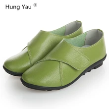 Hung Yau/однотонная обувь на плоской подошве женские лоферы, повседневная мягкая женская обувь черного цвета на платформе с круглым носком и застежкой-липучкой 4 цвета, размера плюс 35-41