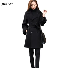 Женское осенне-зимнее новое шерстяное пальто Черная двубортная блуза с длинными рукавами на пуговицах трапециевидный Элегантный женский жакет