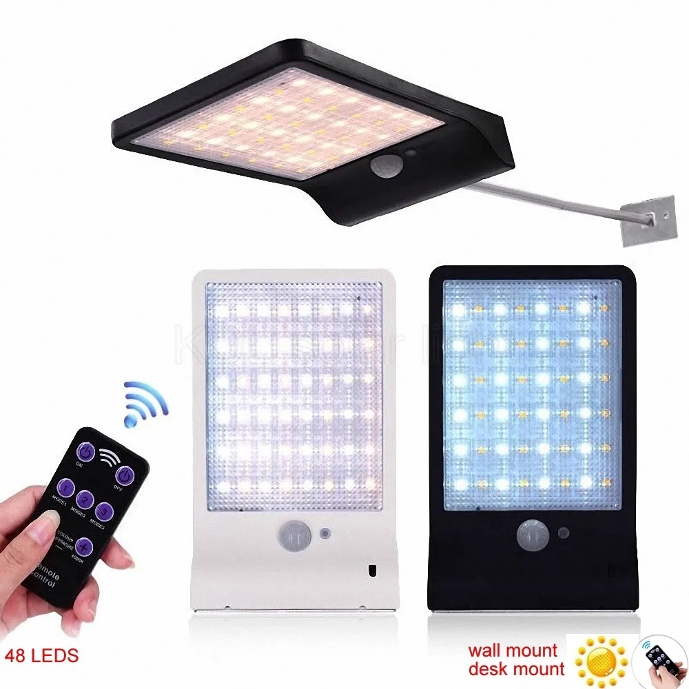 

48 LED Solar Light Three Modes Black White Waterproof Outdoor Garden Fence Lamp With bracket remote cont gear lock spot l