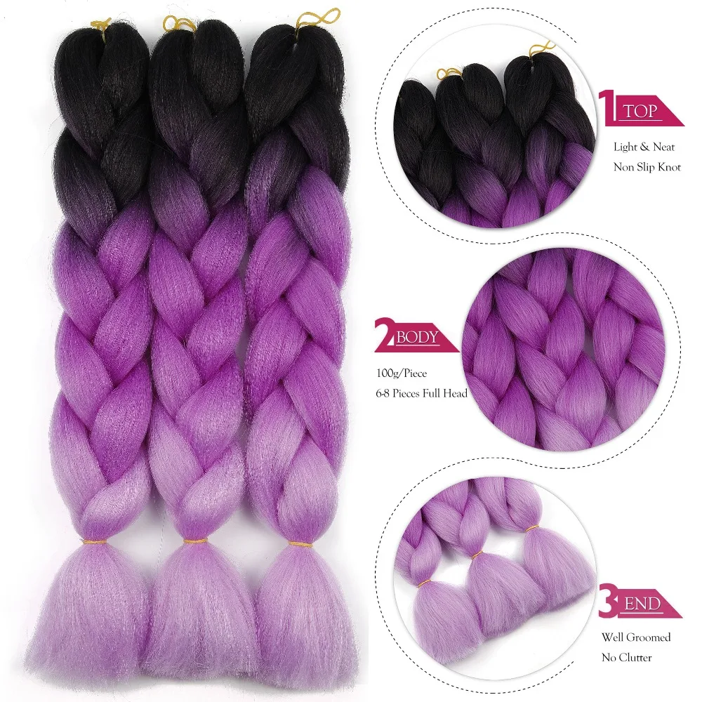 Jual Sintetis Jumbo Kepang Ombre Rambut Mengepang Kanekalon Kotak Kepang Rambut Merah Muda Ungu Hijau Abu abu Kuning Emas Xpression Mengepang Rambut