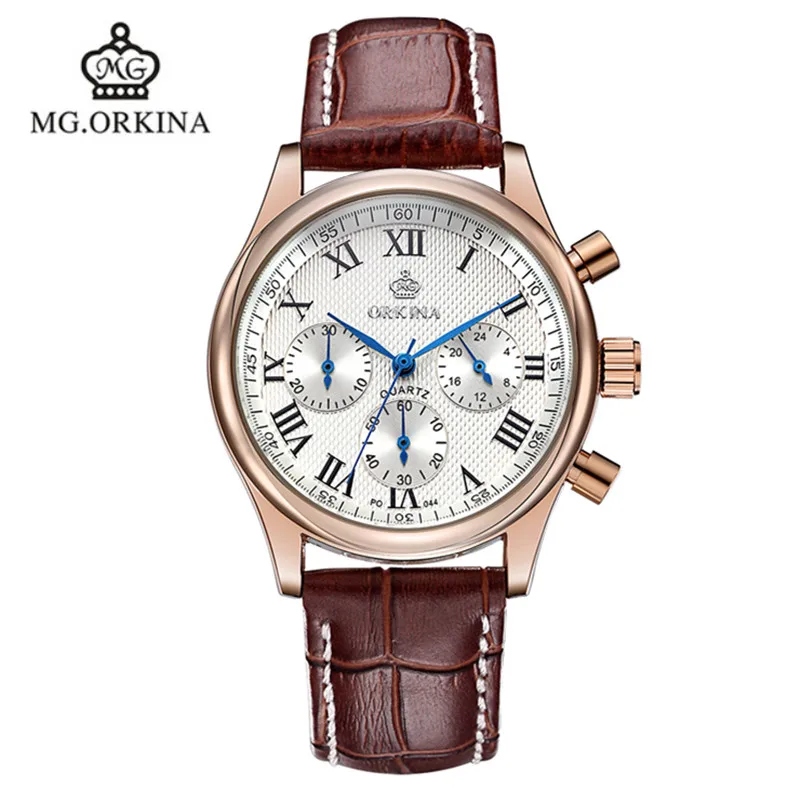 2016 Sale Man Watch Blackcat New Orkina Brand Watches Leather Strap Quartz Fashion 30 Meters Waterproof