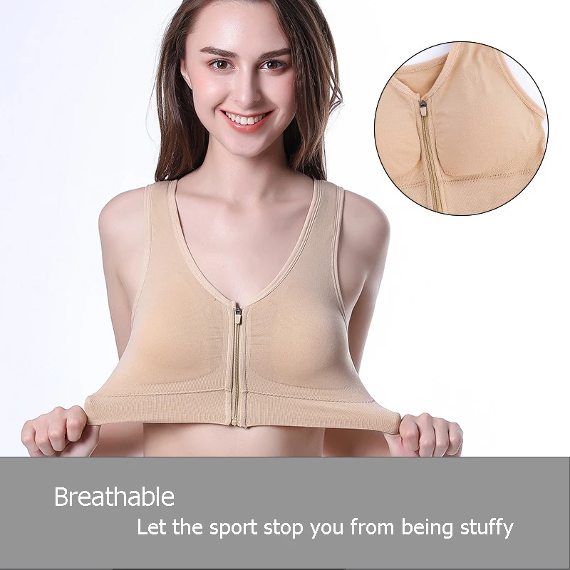 Women Sexy Bras Seamless Push Up Bra Front Zipper with Pads Wire Free Shockproof Underwear Plus Size Sleeping Bra Sport Lingerie