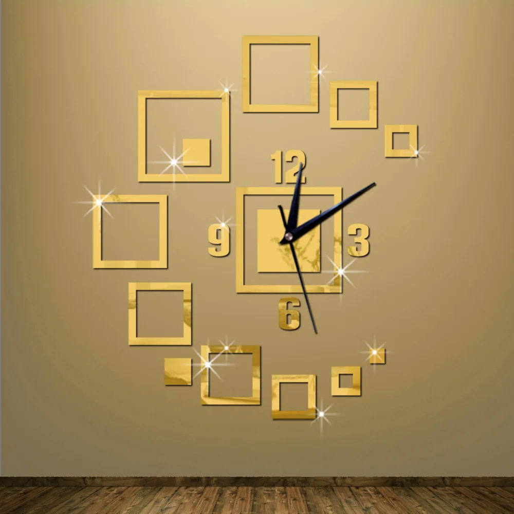

DIY square combination creative 3D wall clock home decoration quartzwall watch for living room study mirror horloge silent klok