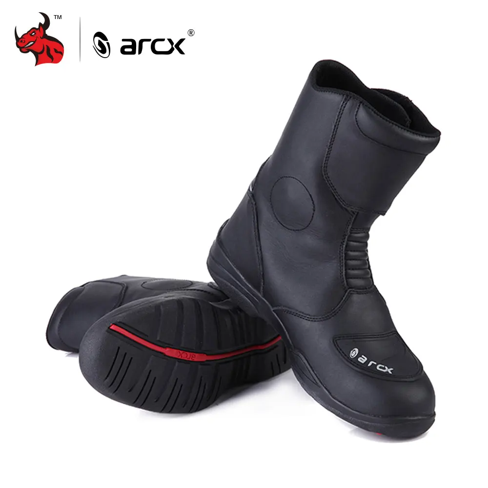 ARCX/мотоциклетные ботинки из натуральной коровьей кожи; мотоциклетные ботинки; водонепроницаемые ботинки для мотокросса; мужские мотоциклетные ботинки до середины икры; Цвет Черный
