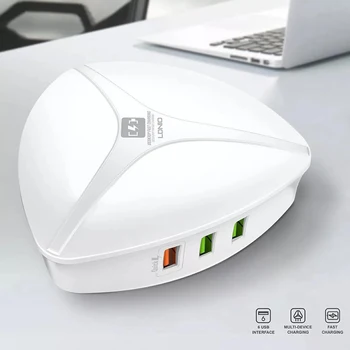 

New Travel USB Charger 6-ports With One QC3.0 Port 1.5m UK EU US AU Plug Cord Output Fast Desktop harger travel adapter