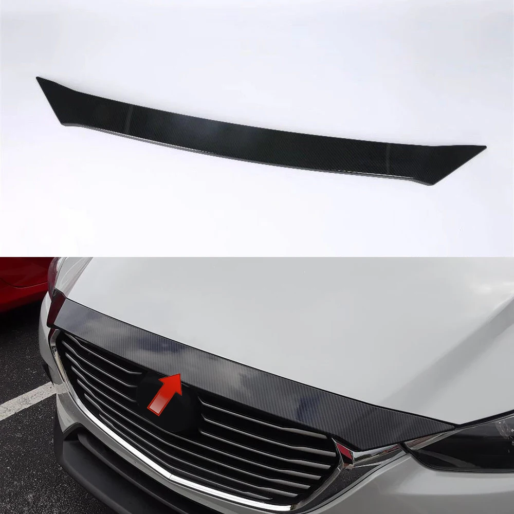 

Carbon Fiber Look For Mazda CX-3 CX3 2016 2017 2018 Car Styling Front Engine Hood Upper Grille Cover Sticker Trim ABS
