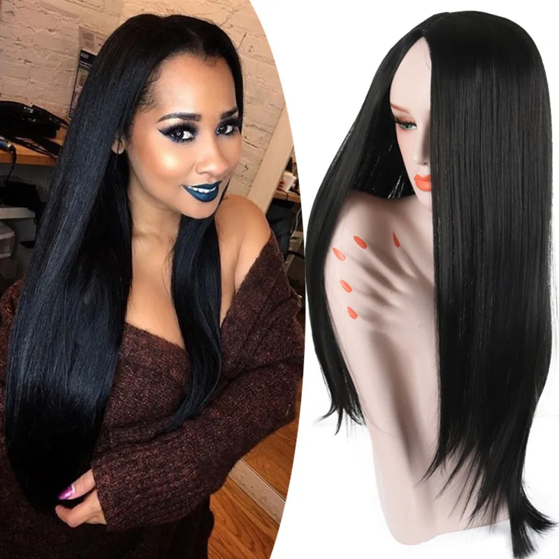 Deyngs 30inch Long Straight Ombre Light Pink Synthetic Wigs for BlackWhite Women Middle Part Wigs Dark Roots Heat Resistant Wig (12)