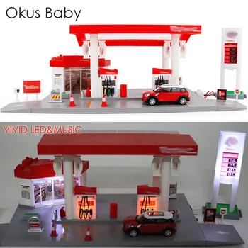 

Chilren Simulation Gas Station With Sound and Light Kids Toy Vehicle Car Set With Road Signs Free Gift Map