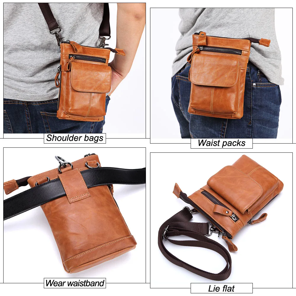 MISFITS Genuine Leather Men Messenger Bag Hot Sale Male Small Casual Crossbody Shoulder Bags Travel New Waist Packs Man Handbags