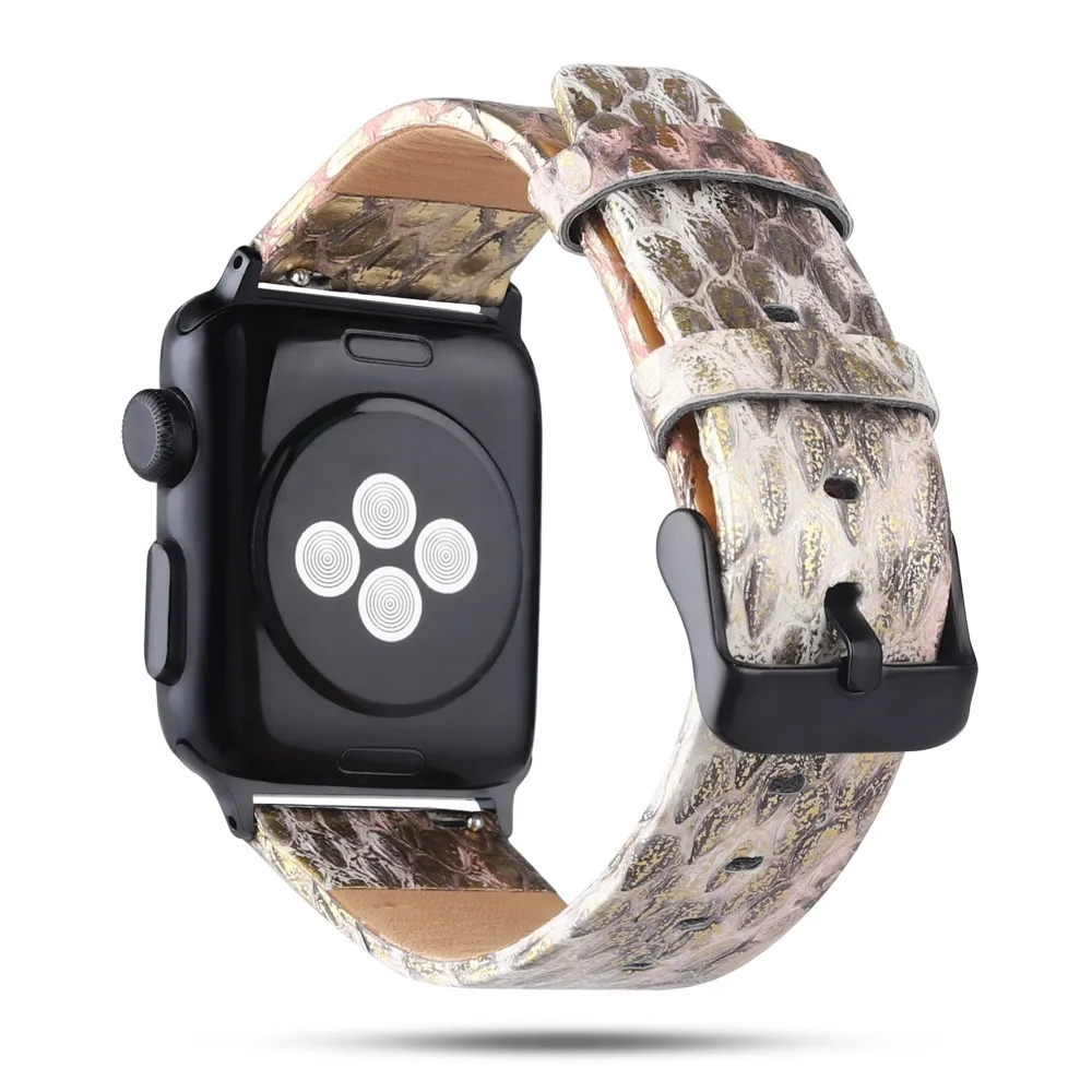 BEAFIRY натуральная кожа для Apple Watch Band 38 мм 42 мм черный розовый золотой розовый черный синий оранжевый питоновый узор кожаные ремни