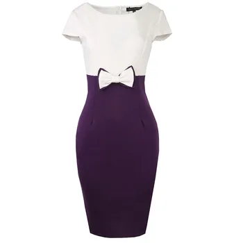 

Vogue Nice Dress 1841s 71s Knee Length Women Green Elegant Nice Spring Female Bow Patchwork Pencil Dresses Retro Dresses