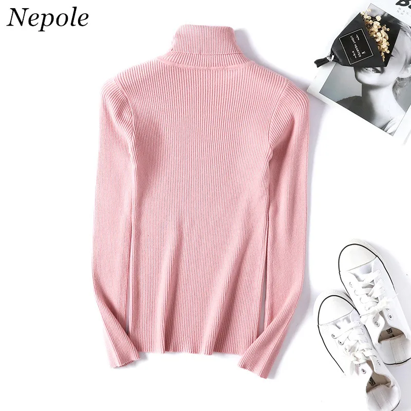 

Neploe 2019 Spring Autumn New Turtle Neck Sueter Mujer Casual Slim Fashion Women Sweater Solid Knitted Female Pullover 69518