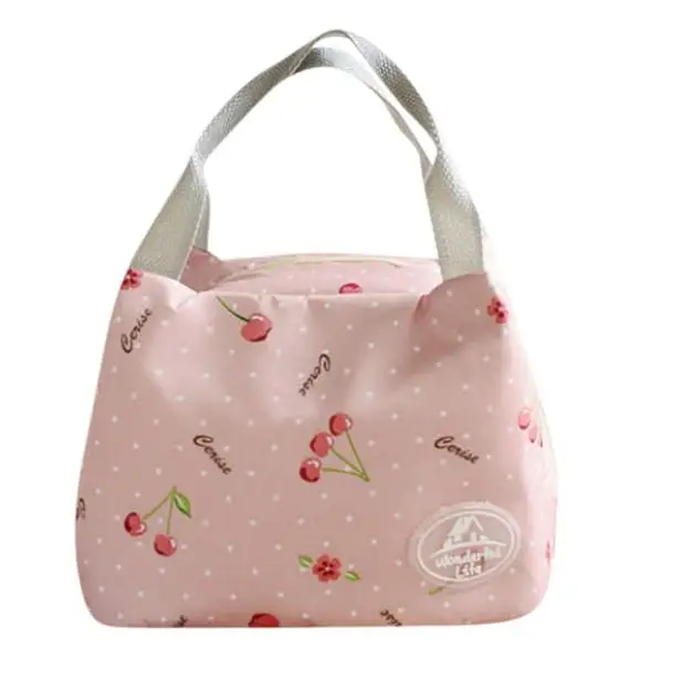 

Women Waterproof Portable Picnic Lunch Bags Insulated Food Storage Box Tote Pink Cherry Lunch Bag bolsa termica para comida