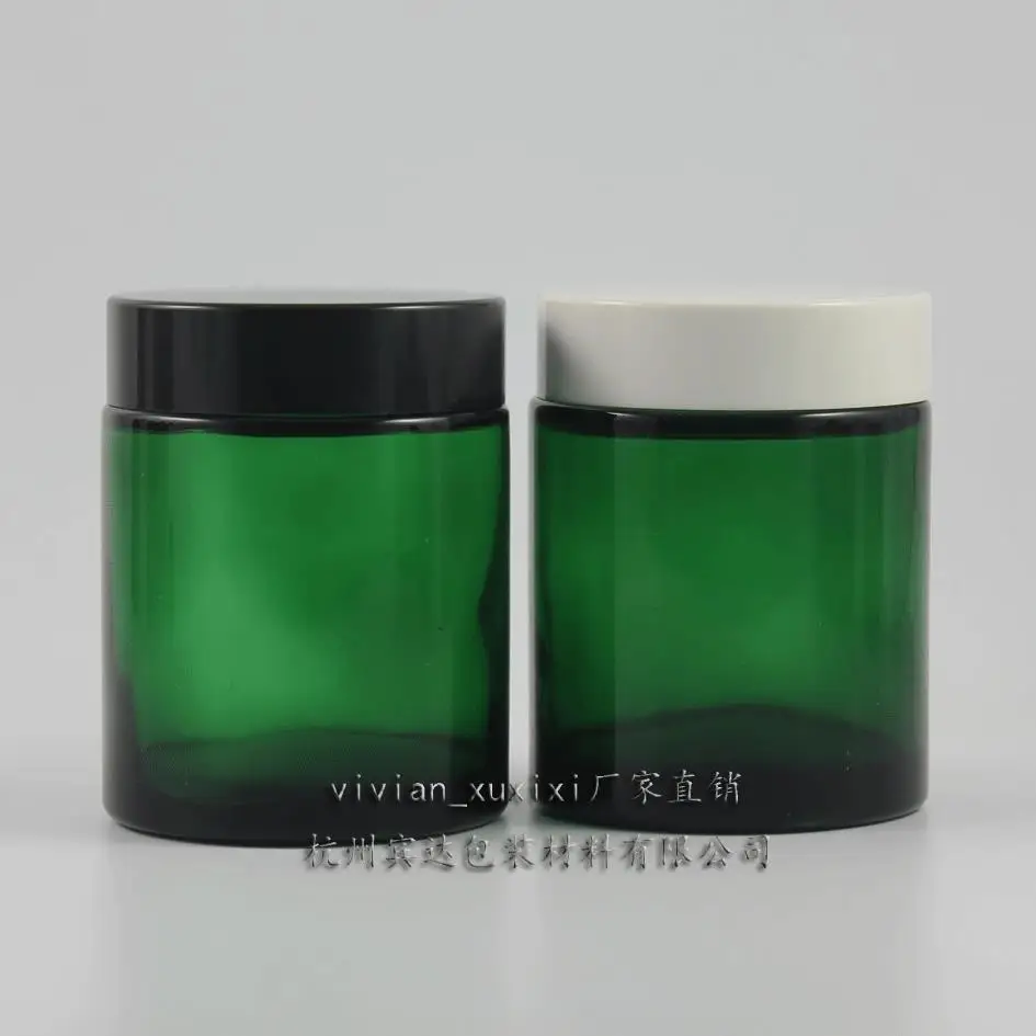 Download 100g green glass cream jar with black/white plastic lid, 100 grams cosmetic jar, 100ml mask ...