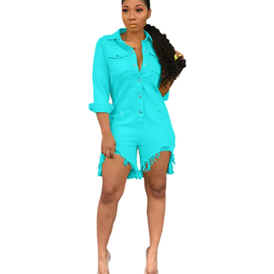 

Maoxzon Women Sexy Short Jeans Playsuits For Female Fashion Vintage Washed Slim Long Sleeved Denim Overalls Jumpsuits Shorts XXL