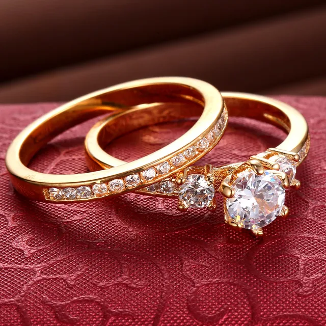 2017 New Popular Wedding double Rings For Women Trendy Party Gift Engagement Romantic suit Rings Fashion Female Jewelry #R81010