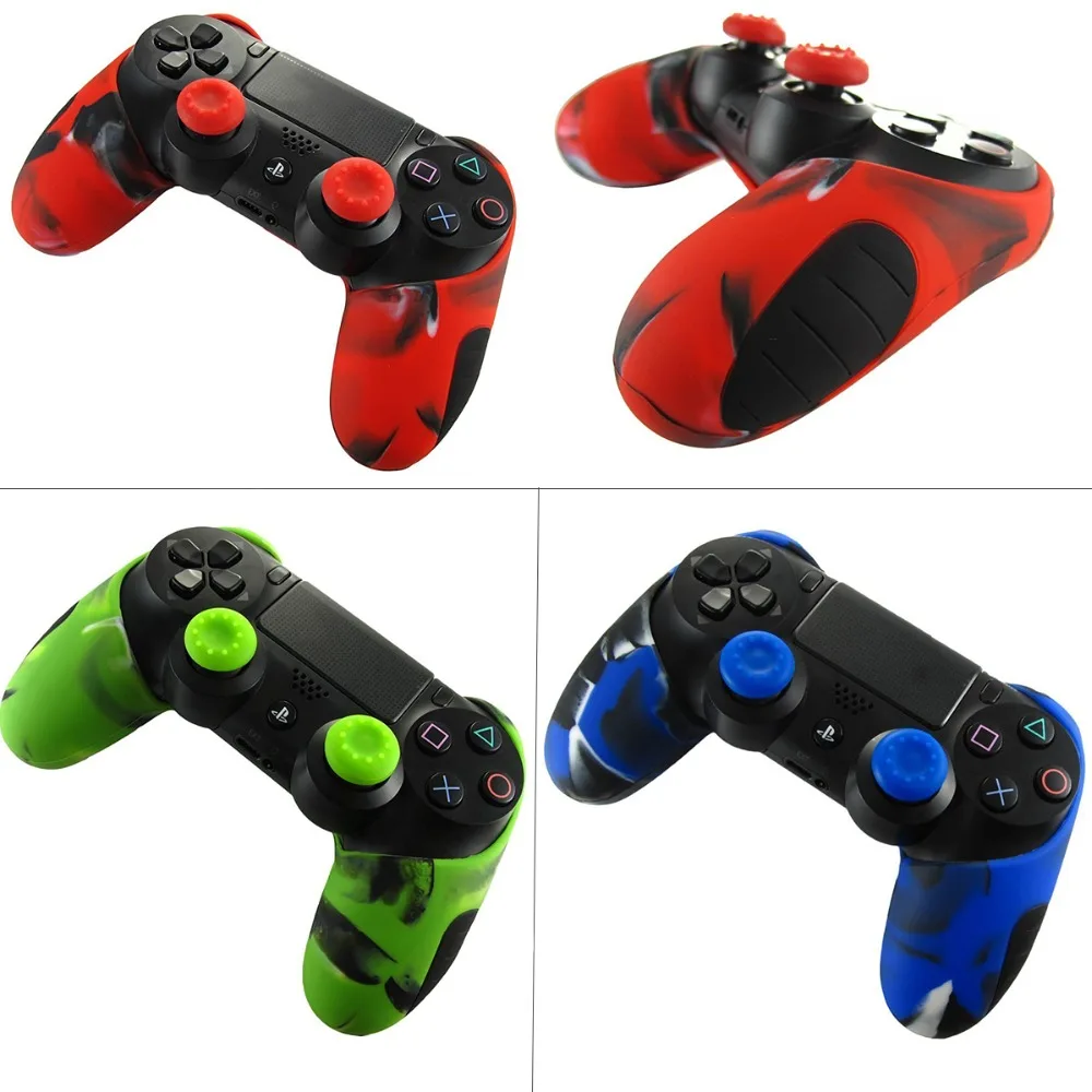 

Soft Silicone Rubber Case Cover For Play Station Dualshock 4 PS4 DS4 Pro Slim Controller Skin + 2 Thumb Stick Grips Caps
