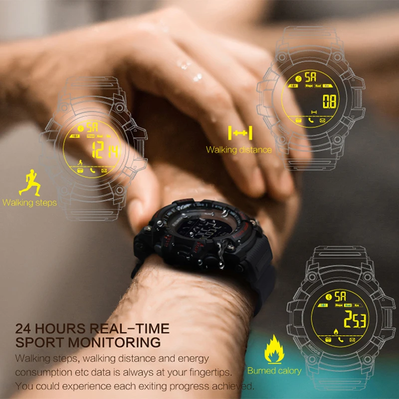 Bluetooth Clock EX16 Smart Watch Notification Remote Control Pedometer Sport Watch IP67 Waterproof Men's Wristwatch Bluetooth Clock EX16 Smart Watch Notification Remote Control Pedometer Sport Watch IP67 Waterproof Men's Wristwatch