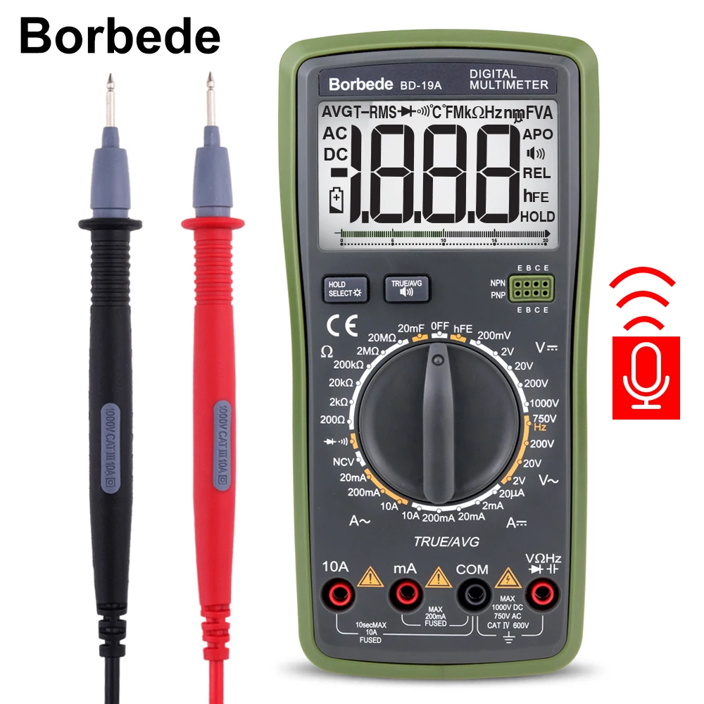 

Borbede BD-19A Intelligent Voice broadcast digital Multimeter DC/AC voltage Current Resistance Capacitance NCV Voice Value