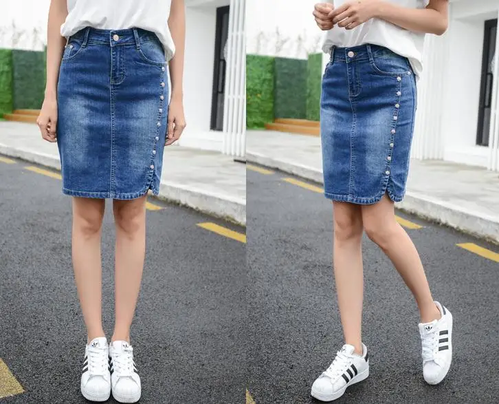 Spring and summer denim skirt Stretch was thin Pack skirt High waist skirt