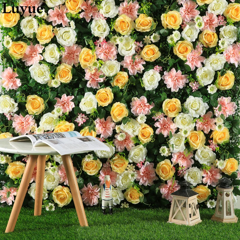 

Luyue Size 40CMx60CM Silk Rose Flower Artificial flower For Wedding Decoration Flowers Wall Wedding Backdrop Decor