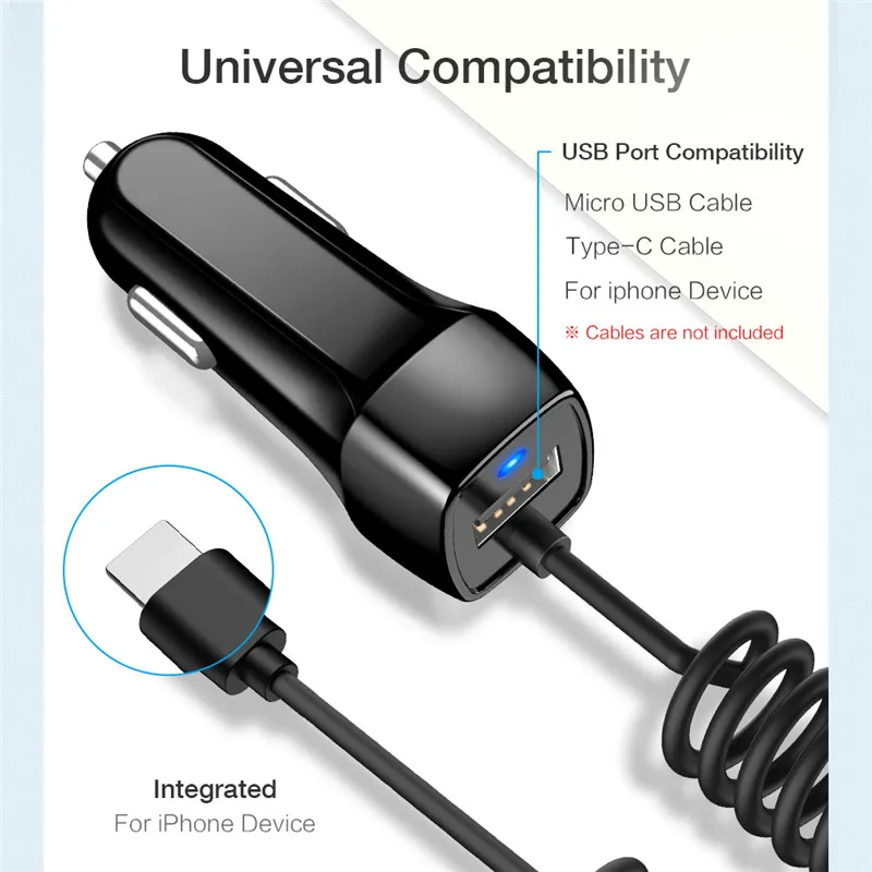 Автомобильное зарядное устройство USB с микрокабелем type-c для samsung S7 Edge S8 S9 Plus автомобильное зарядное устройство с кабелем для iphone 6 6s 7& 8 Plus X XS Max