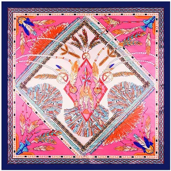 

90*90cm Tubing for Summer Female Beach Shawl Jacquard Vintage Feather tassel Printed Sunscreen Large Square Scarf For Women A302