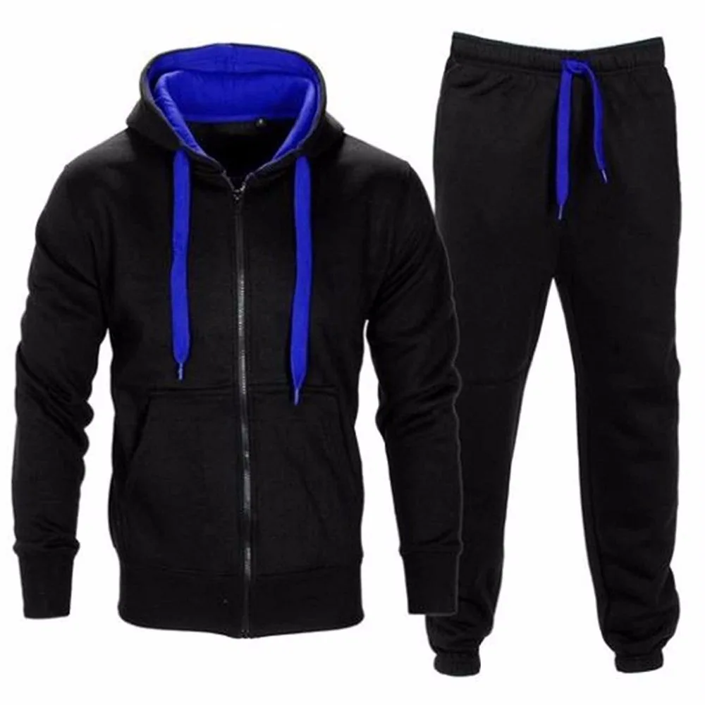 Autumn Winter Men Hoodies Set Brand Male Casual Solid Tracksuit Zipper Hooded Sweatshirt Jacket+Sweatpants Mens Tracksuit