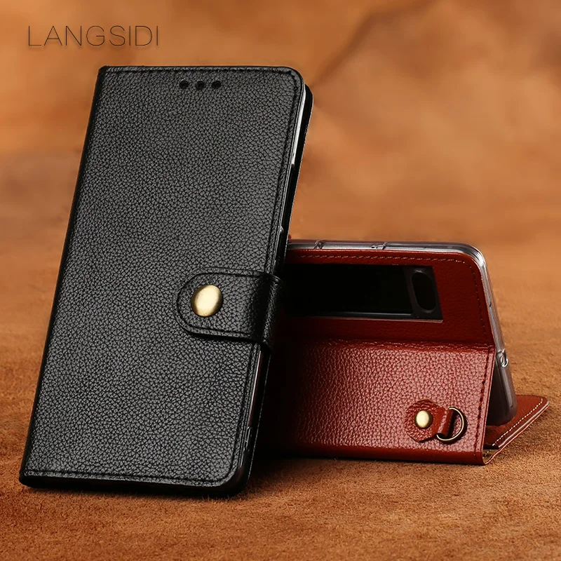 

wangcangli Case ForMeizu Pro 7 Handmade Genuine Leather Wallet Flip Cover Card Slot Business Holster small litchi texture