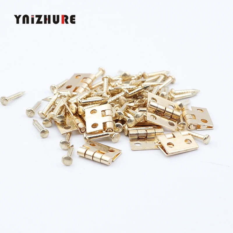 10Pcs 10*8mm Pure copper Brass Mini Hinge Decor Door Hinges Wooden Gift Jewelry Box Hinge Fittings for Furniture Hardware+Nail