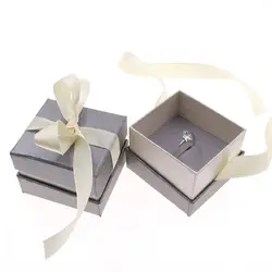 DoreenBeads коробки для ювелирных изделий бумага серый цвет бежевый ленты бантом подарка кольцо серьги Упаковка Дисплей 5*5*4 см, 1 шт
