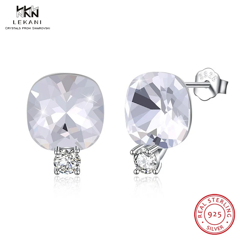 

LEKANI Crystals From Swarovski Stud Earrings 925 Silver Water Drop Multicolor Earrings Ms. Geometric Diamond Stud Earrings Gift