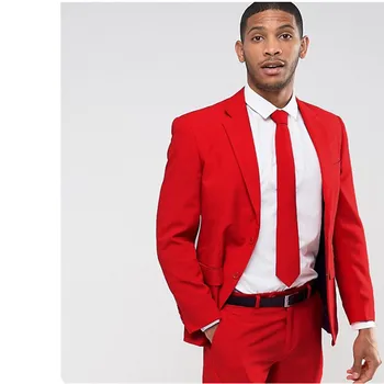 

Fashion Men Wedding Suits Classic Two Button Red Men Suit Terno Masculino Slim Fit Blazer Male Formal Business Suits Set
