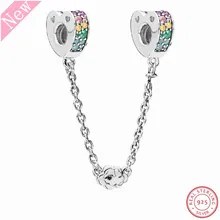 925 стерлингового серебра в форме сердца разноцветные дуги любви шарики на страховочной цепочке DIY Fit PANDORA Подвески для изготовления ювелирных изделий SF021