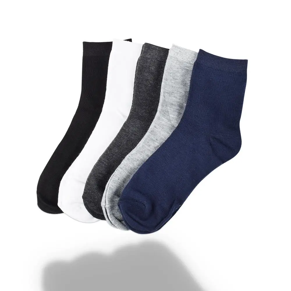 5 Pairs Bamboo fiber men socks Male solid casual black socks spandex ...
